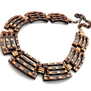 Vintage Mid Century Modern Copper Necklace, MCM Modernist Ribbed Metalwork Choker, 1950s Costume Jewelry image 3