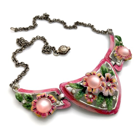 Vintage 1940s CORO Pink Moonglow Flower Necklace,… - image 2