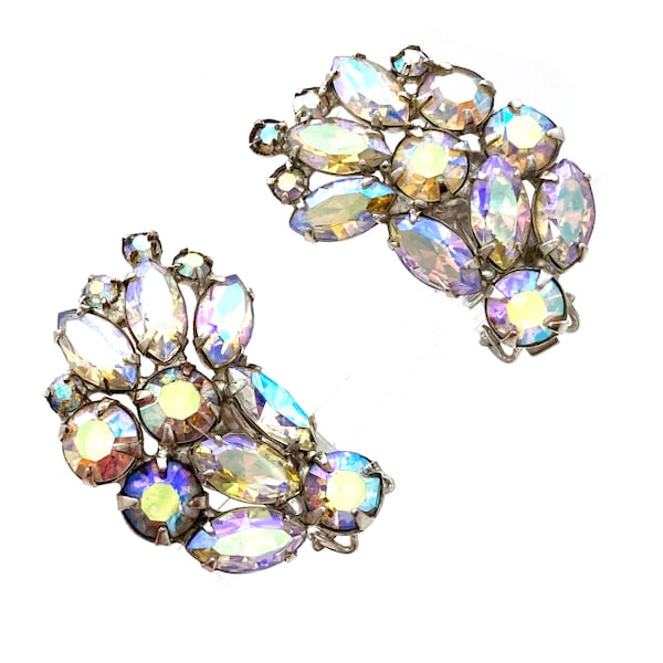 Vintage 1960s Signed WEISS Aurora Borealis Rhinestone Climber Earrings