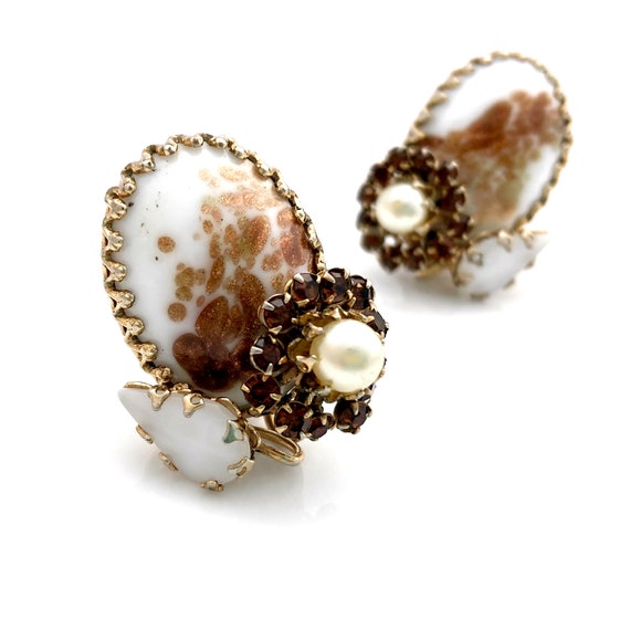 Vintage SCHREINER Copper Fluss Art Glass Earrings… - image 2