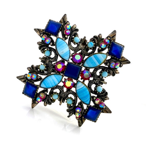 Vintage 1960s FLORENZA Maltese Cross Blue Art Gla… - image 3