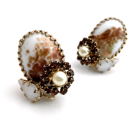 Vintage SCHREINER Copper Fluss Art Glass Earrings… - image 1