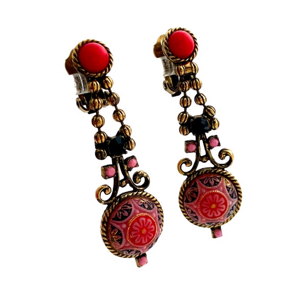 Vintage JULIANA D&E Moroccan Matrix Art Glass Rhinestone Dangle Drop Earrings