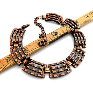 Vintage Mid Century Modern Copper Necklace, MCM Modernist Ribbed Metalwork Choker, 1950s Costume Jewelry image 5