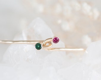 Ready to Ship - Hug Bangle - Ruby and Emerald Dual Stone Gold Bangle