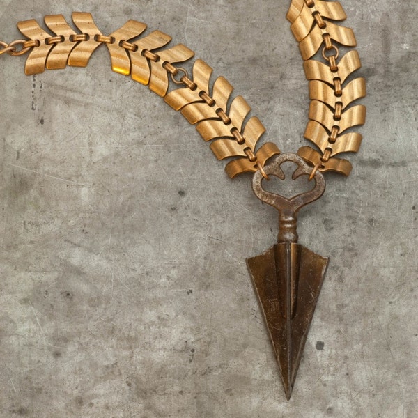 Of Slings and Arrows - Vintage Arrowhead and Skeleton Key Necklace by Prairieoats