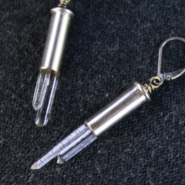 Catch-22 - Recycled Silver Bullet Shell and Crystal Earrings