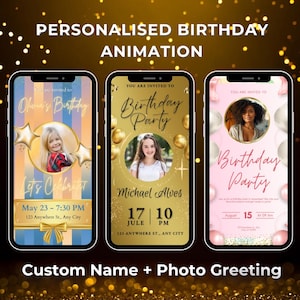 Animação de convite de aniversário personalizado | Nome e foto personalizados | Convite digital para festa | Saudação animada para crianças/adultos | Vídeo de convite