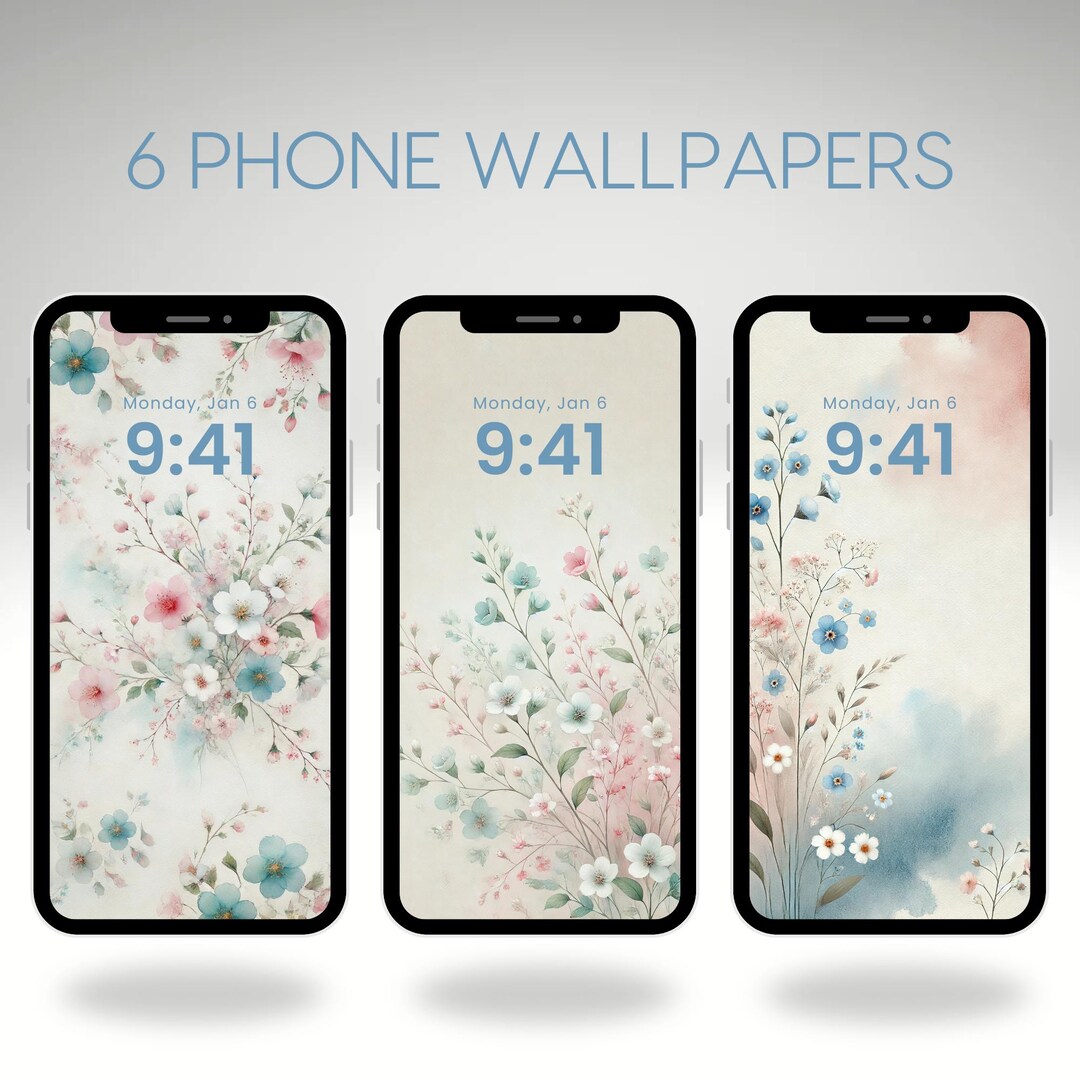 6 Floral iPhone Wallpapers: Pastel Watercolor Spring Flowers (JPG