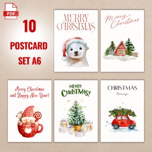 Set leuke kerstkaartencollectie | 10 directe digitale download | Winterkaart | Afdrukbaar pakket met vakantiegroeten | Stuur warme wensen