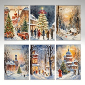 Vintage Weihnachtskarten Set | 7 Druckbare digitaler Download | Winterwunschkarte | Sofortiger Download zum Ausdrucken | Digitale Kunstdruckkarte