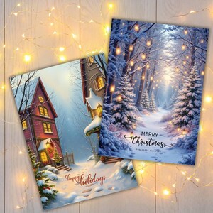 Set de postales navideñas / 4 Descarga digital imprimible / Tarjeta de felicitación / Descarga instantánea para imprimir