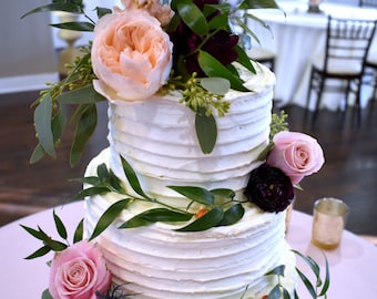 Rustic Wedding Cake for Display. Faux Wedding Cake. Fake Cake 6&quot; 8&quot; 10&quot; or 12&quot; Horizontal Buttercream Design