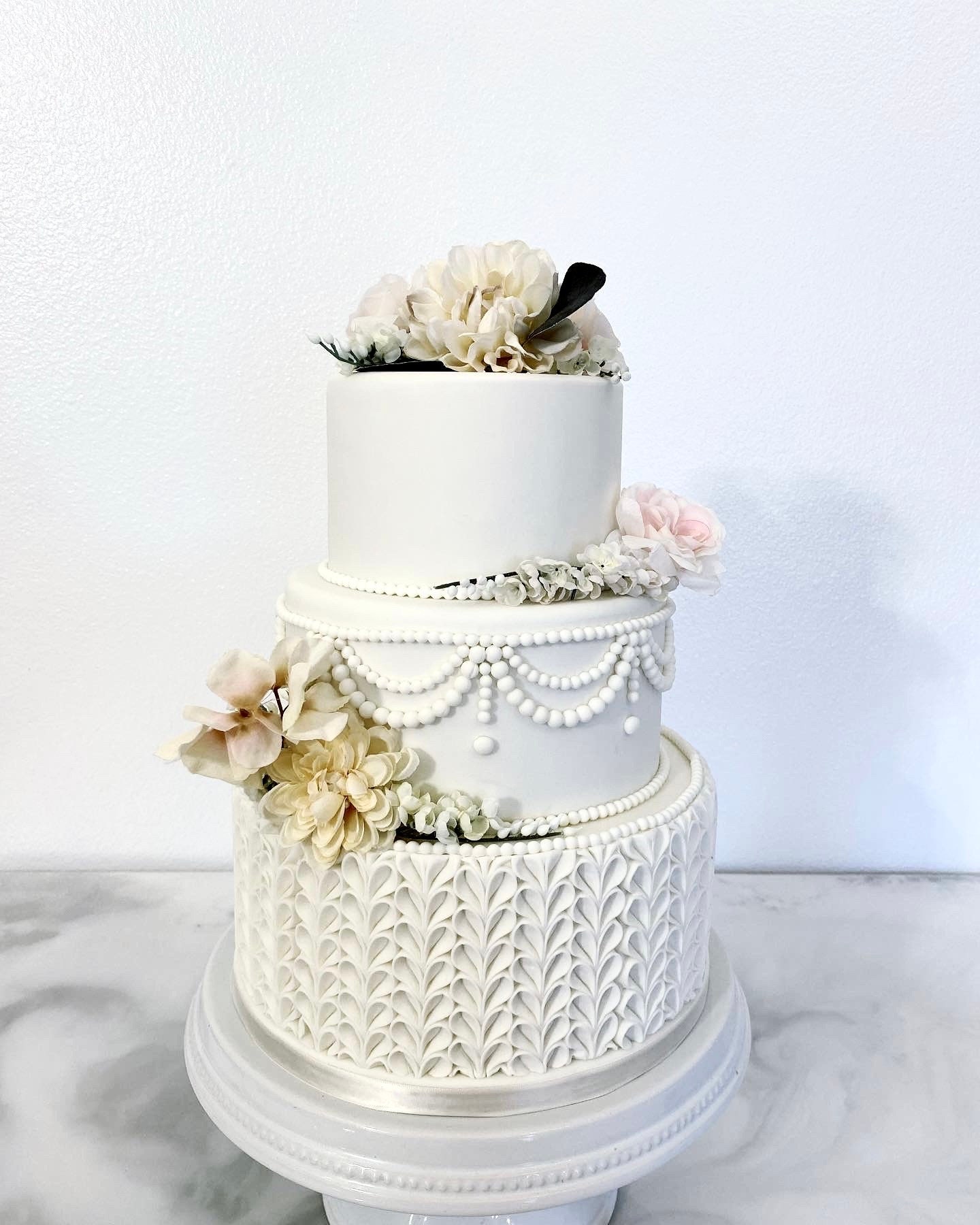 Fake Beaded Ruffle Wedding Cake, Faux Wedding Cake for Display