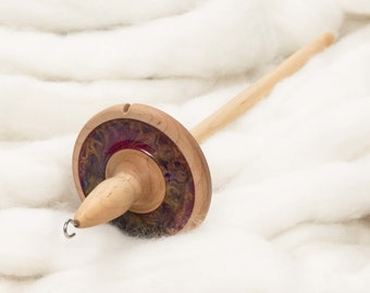 Llampetia - Nebula Mica Inlay / Hand-Turned Maple Wood Drop Spindle Heavyweight - Top Whorl 47 Grams