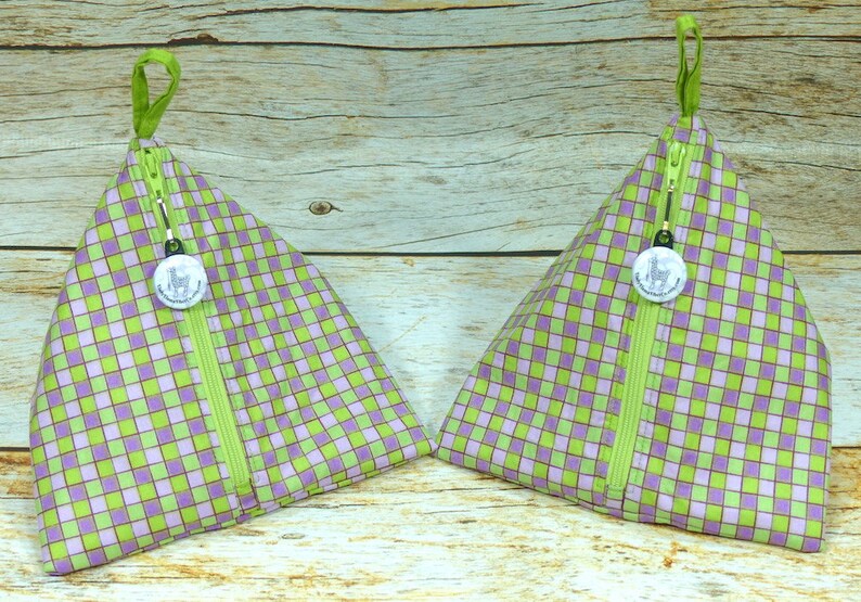 Green /& Purple Check Llexical Notions Pouch Spinning Accessory Bag Crochet Knitting