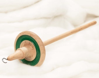 Lleto - Spring Green Mica Inlay / Hand-Turned Maple Wood Drop Spindle Medium - Top Whorl 34 Grams