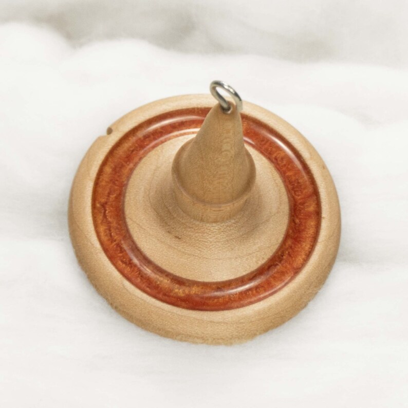 Lleto Mica Inlay / Hand-Turned Maple Wood Drop Spindle Medium Top Whorl 32 Grams image 2