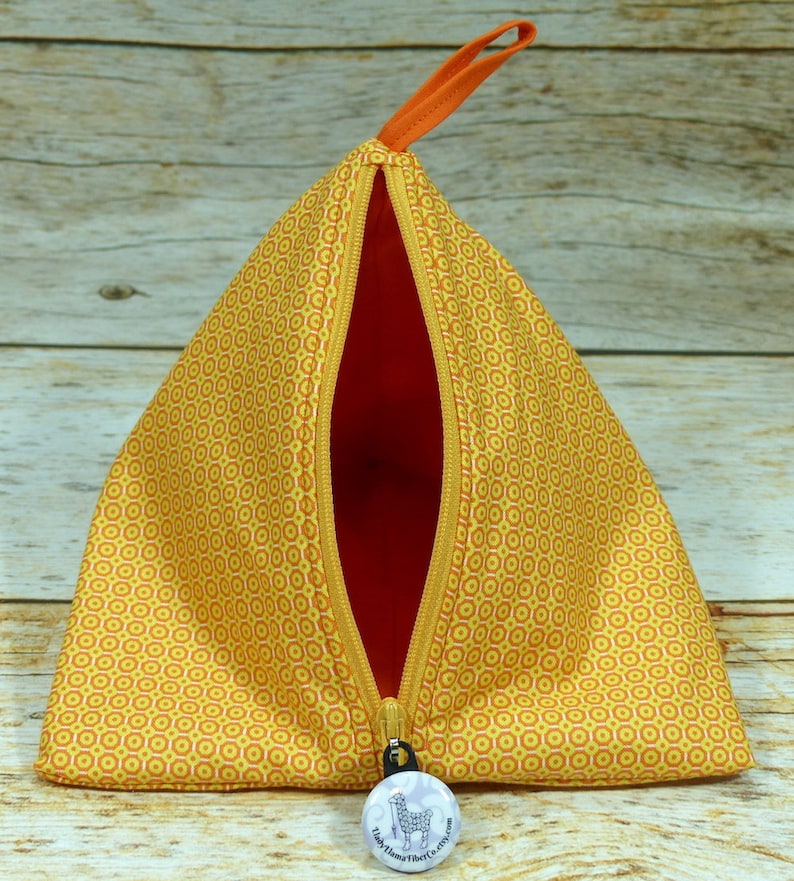 Orange Medallions Llexical Notions Pouch Spinning Accessory Bag Crochet Knitting