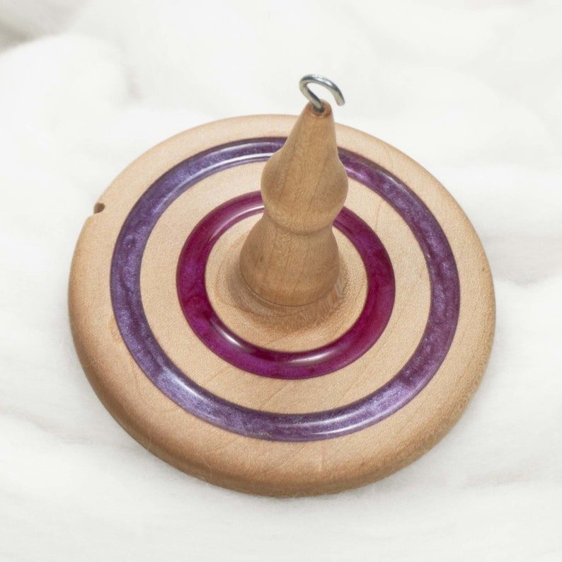 Llampetia Mica Inlay / Hand-Turned Maple Wood Drop Spindle Heavyweight Top Whorl 51 Grams image 2