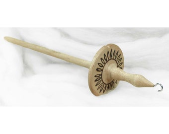 Llina Hand-Turned Maple Wood Pyrograph Drop Spindle Lightweight Top Whorl 16 Grams