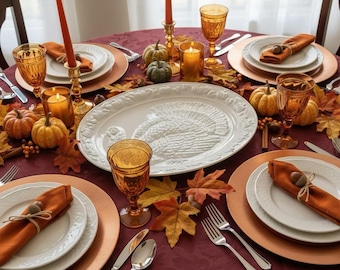 Vintage White Ceramic Thanksgiving Turkey Platter - By Over and Back Inc.