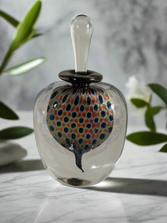 Perfume Bottle Beautiful Art Glass New and Small Year 2000 Peacock