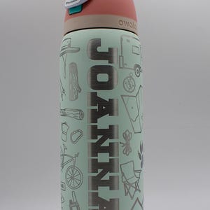 Custom Engraved 32 oz. Owala Water Bottle- Camping Themed with Personalized Name