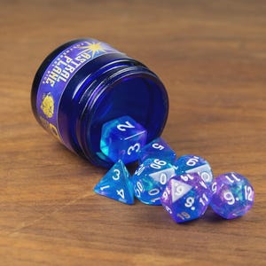 Astral Plane Dice Set | 7 Polyhedral Dice | Dungeons and Dragons | DND | Role Playing Dice | RPG | d20 | Blue Glitter Dice | D&D Dice