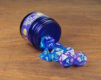 Astral Plane Dice Set | 7 Polyhedral Dice | Dungeons and Dragons | DND | Role Playing Dice | RPG | d20 | Blue Glitter Dice | D&D Dice