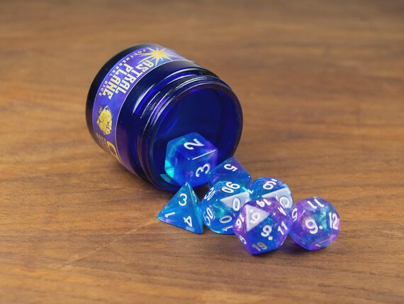Astral Plane Dice Set | 7 Polyhedral Dice | Dungeons and Dragons | DND | Role Playing Dice | RPG | d20 | Blue Glitter Dice | D&D Dice