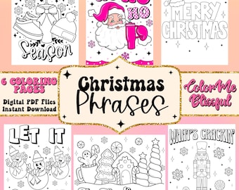 Cute and bold Christmas coloring pages, digital coloring pages, adult coloring pdf, download and print winter themed cute and cozy coloring