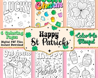 Cute and bold St Patricks Day coloring pages, digital coloring pages, adult coloring pdf, download and print cute and cozy girlie coloring