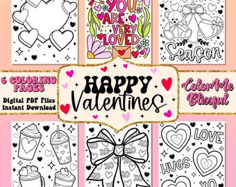 Cute and bold Valentines Day coloring pages, digital coloring pages, adult coloring pdf, download and print cute and cozy girlie coloring