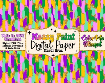 Messy paint digital paper, png digital download, trendy Mardi Gras brushstroke design, wallpaper, printable scrapbook paper, NOT SEAMLESS