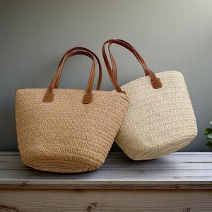 Sac à Épaule en Paille Tressée pour Femme – Sac Fourre-Tout Bohème d’Été, Grand Sac Panier de Plage, Sac à Main Décontracté