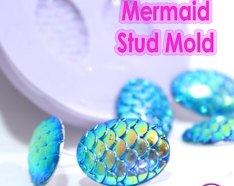 Mermaid Scale Oval Stud Jewel Earring Silicone Rubber Mold; 18 mm x 13 mm