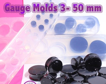 Plug Gauge Mold Multiple Tunnel Flat End  Ear Plug Piercing Silicone Rubber Mold; 3 mm - 30 mm