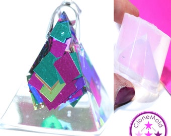 Small Pyramid Pendant Mold;  Etched Beveled Triangle Silicone Rubber Mold