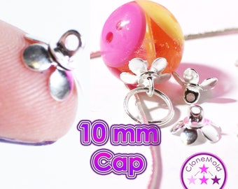 Flower Petal Bead Caps with Hook for Pendants; 10 mm Connector