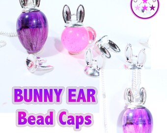 Bunny Ear Bead Caps; silver colour