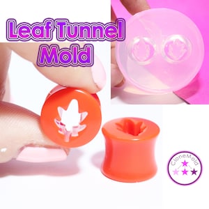 Oak Leaf Ear Tunnel Gauge Mold; Ear Plug Piercing Silicone Rubber Mold; The mold contains 22,20,18,16,14,12,10,8 or  6 mm plugs