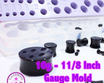 Flat End Ear Plug Silicone Mold: Multiple Tunnel, 10g - 1 1/8 inch