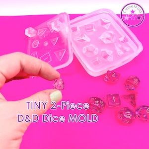 Two-Piece MINI MICRO TINY  Dungeons and Dragons Gamer Dice Mold, Dice, D&D DnD, Silicone Rubber; D4, D6, D8, D10, D12, D20, D100