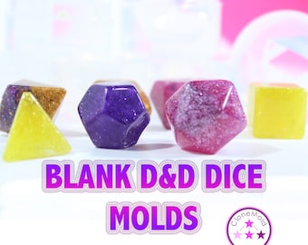 BLANK Dungeons and Dragons Gamer Dice / Die Mold Silicone Rubber; D4, D6, D8, D10, D12, D20, D100