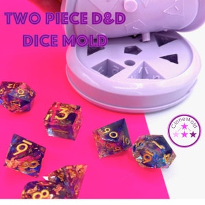 Molde de dados de dos piezas para jugadores de Dungeons and Dragons, con borde afilado y goma de silicona; D4, D6, D8, D10, D12, D20, D100