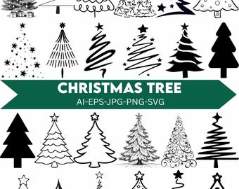 Christmas Tree SVG Bundle: Holiday Clipart (Digital Download), Christmas Tree Designs, Hand Drawn, Christmas Tree Cut Files