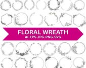 Floral Wreath SVG Bundle: Wedding Circle Frame, Vector Design (Digital File)