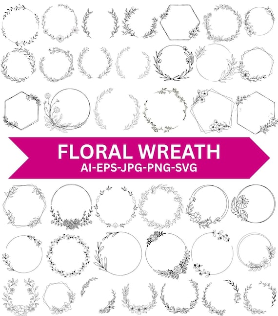 Floral Wreath SVG Bundle: Wedding Circle Frame, Vector Design (Digital File)