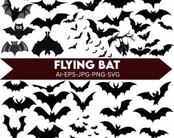 Pakiet Halloween Bat SVG: Upiorne Cliparty, Wzory Sylwetkowe (Pliki Cyfrowe)